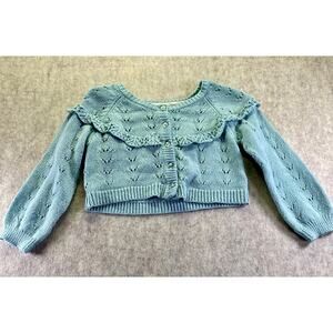 Tommy Bahama Teal Knit  Button Front Sweater with Ruffle Size 12 Months